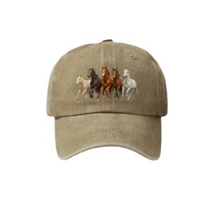 Horse Baseball Cap Khaki Adjustable Unisex Horse Lovers Leisure Sun Shade Hat